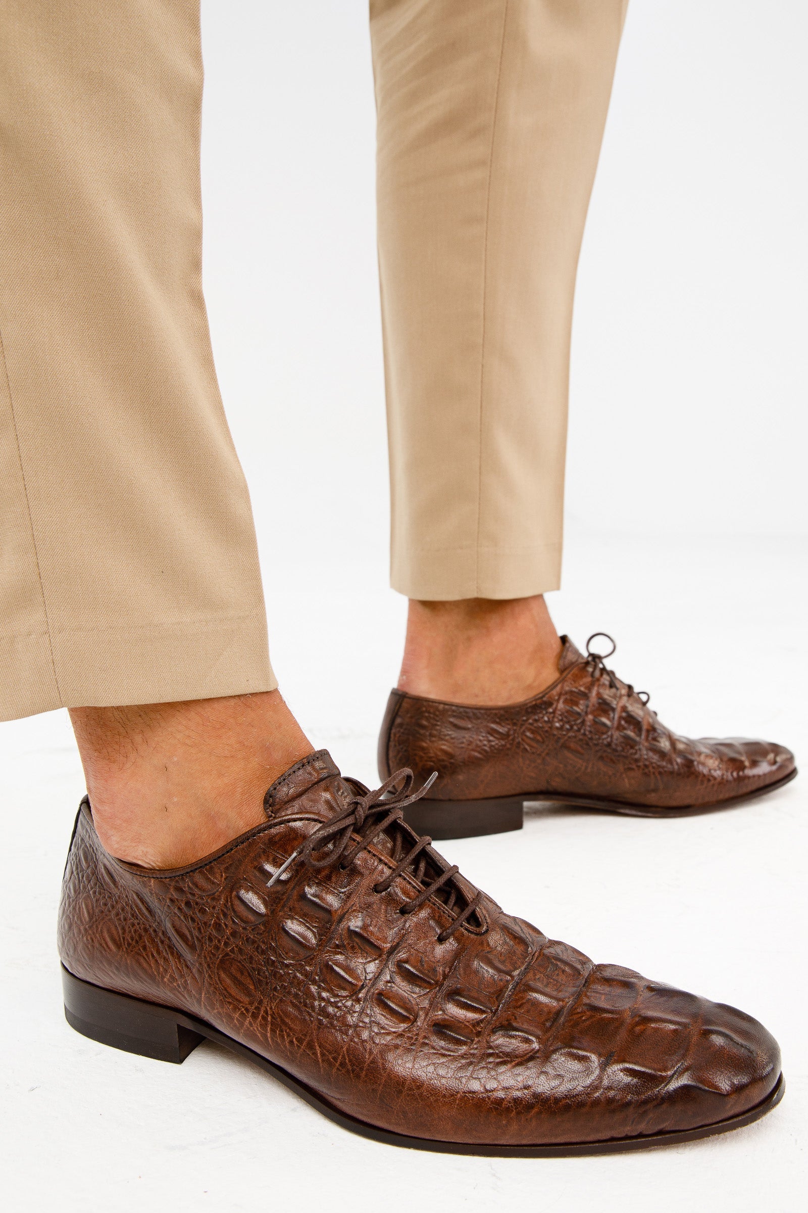 The Randor Brown Crocodile Leather Oxford Shoe - Vinci Leather