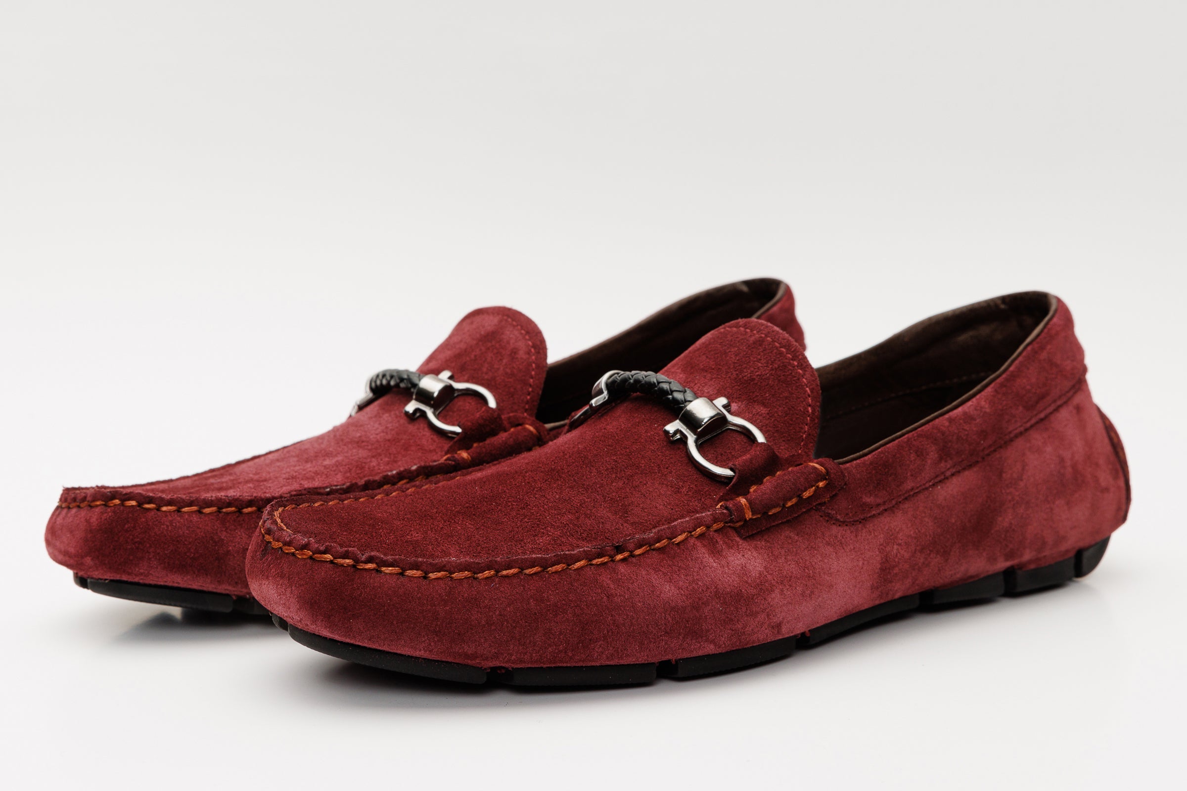 The Bari Burgundy Suede Leather Bit Drive Loafer  Shoe - Vinci Leather