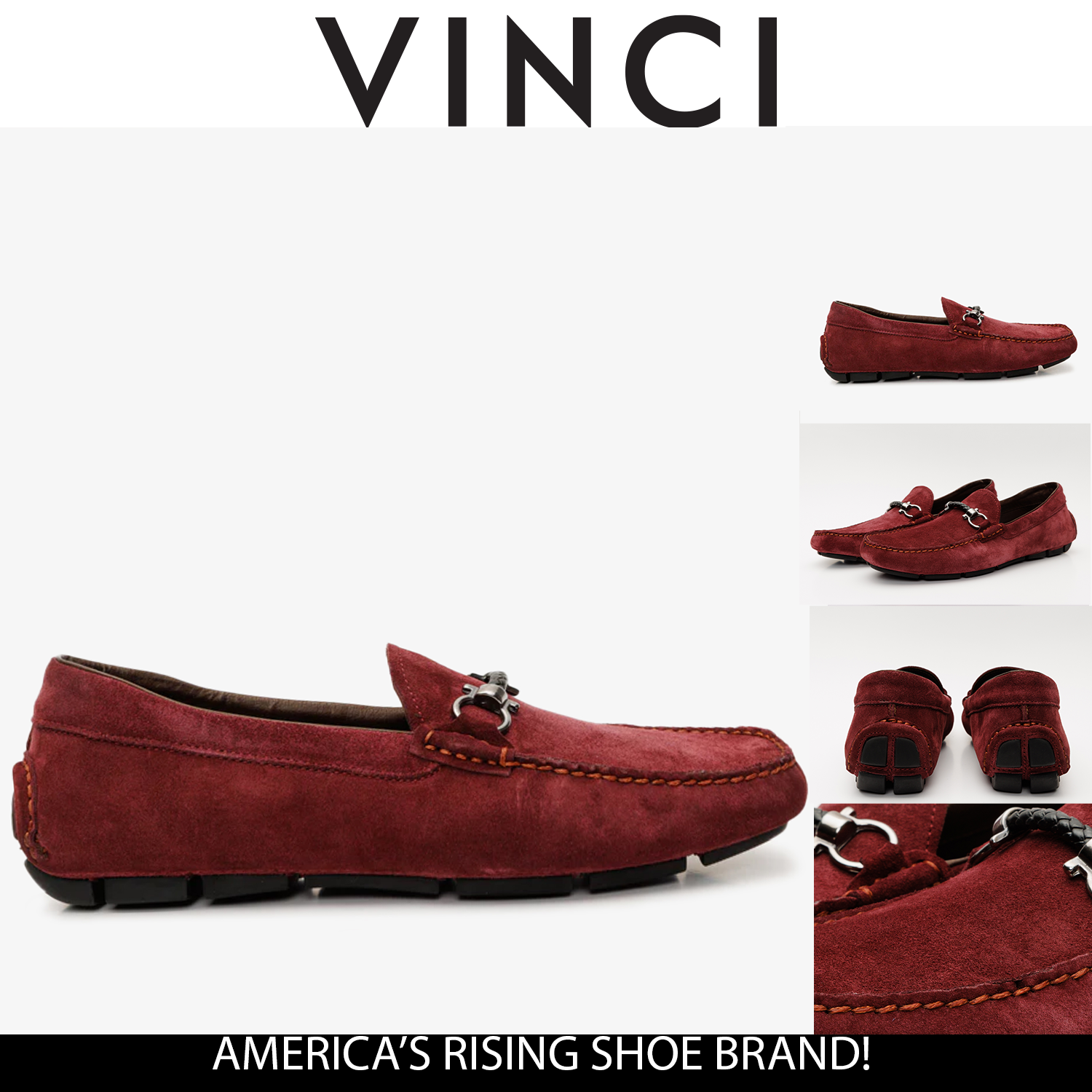 The Bari Burgundy Suede Leather Bit Drive Loafer  Shoe - Vinci Leather