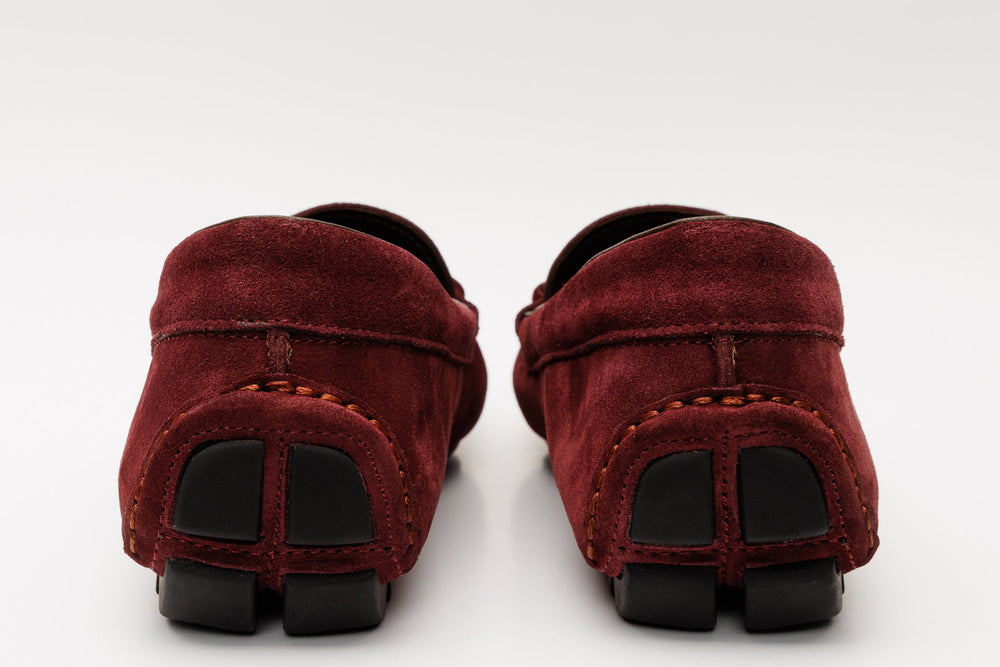 The Bari Burgundy Suede Leather Bit Drive Loafer  Shoe - Vinci Leather