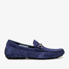 The Bari Navy Blue Suede Leather Bit Drive Loafer Shoe - Vinci Leather