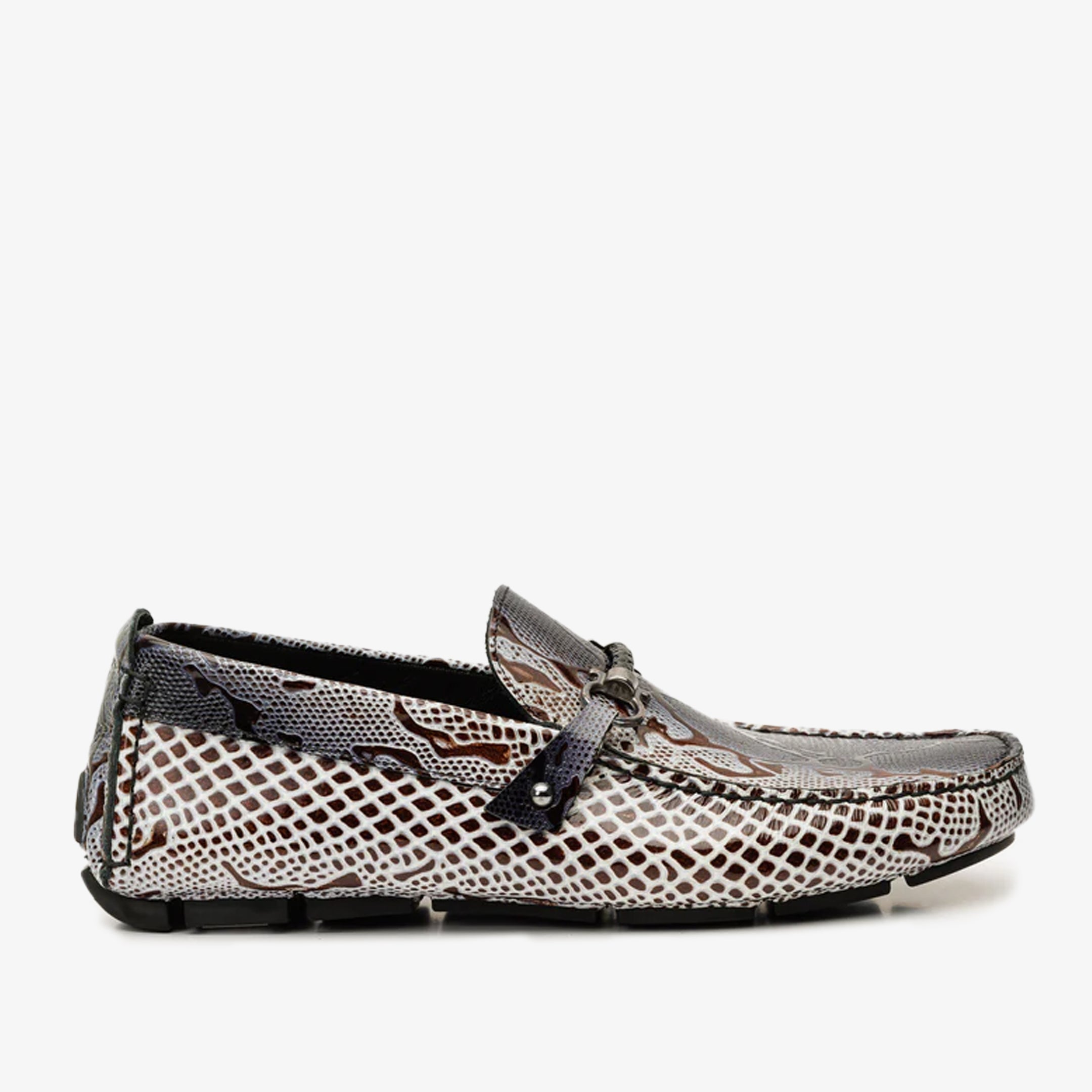 Bologna Black White Bit Drive Loafer Shoe - Vinci Leather