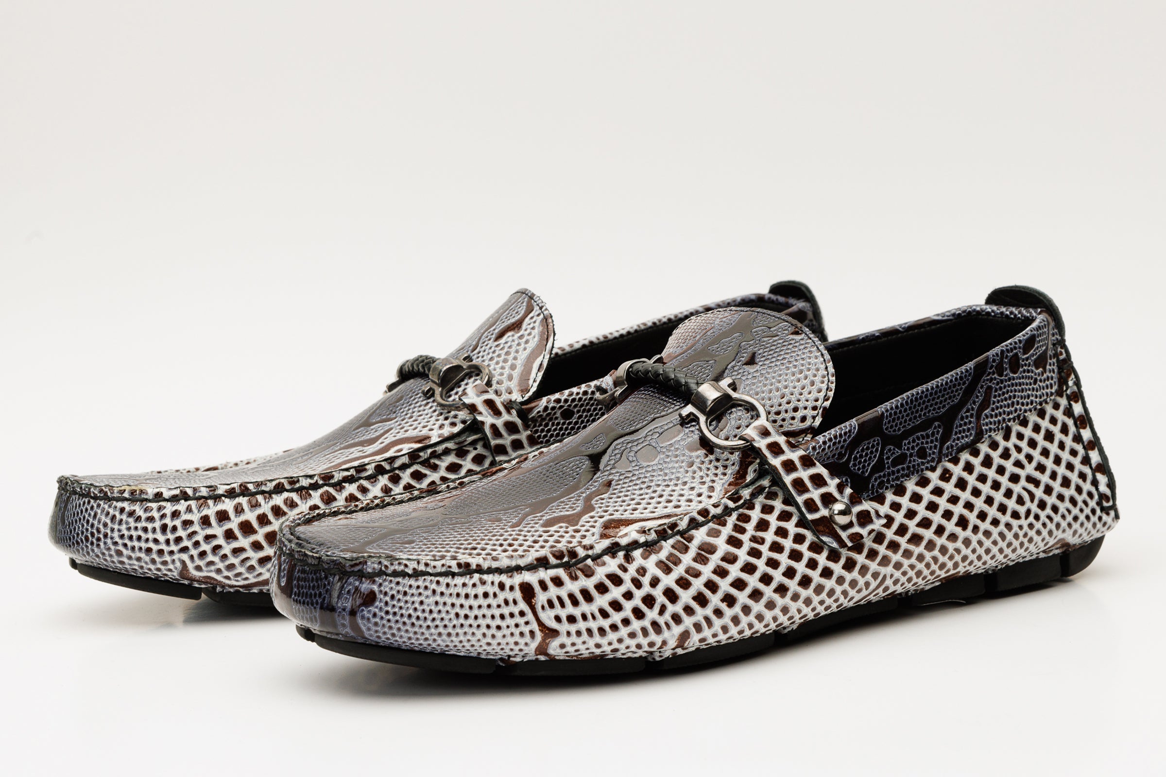 Bologna Black White Bit Drive Loafer Shoe - Vinci Leather