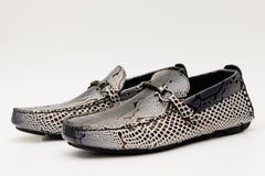 Bologna Black White Bit Drive Loafer Shoe - Vinci Leather