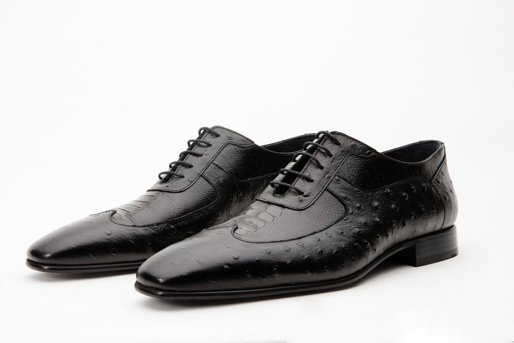 The Alabama Black Wingtip Oxford Shoe - Vinci Leather