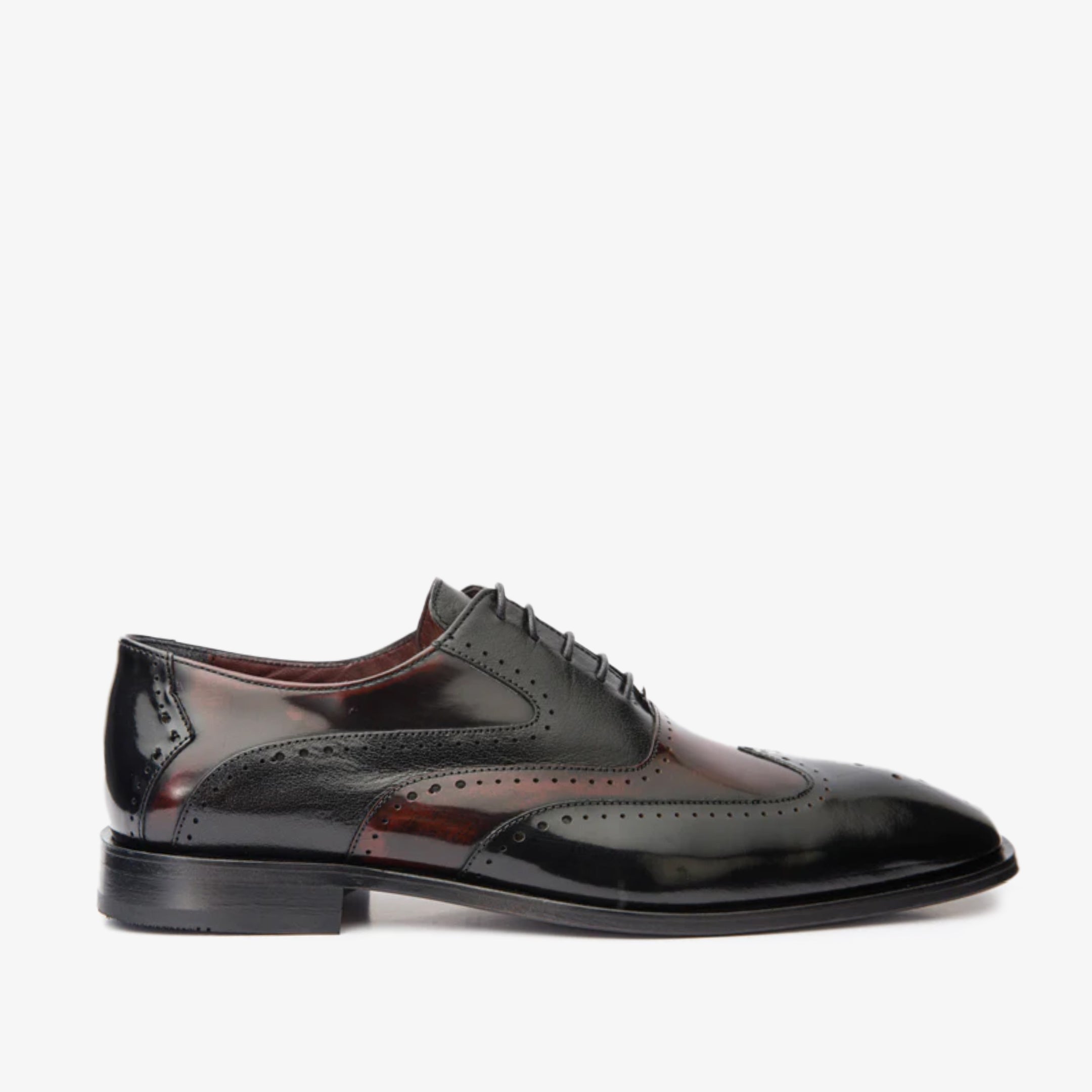 The Dicle Black\/Burgundy Wingtip Semi Brogue Derby Shoe - Vinci Leather