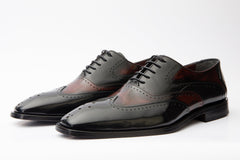 The Dicle Black\/Burgundy Wingtip Semi Brogue Derby Shoe - Vinci Leather