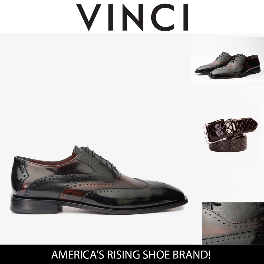 The Dicle Black\/Burgundy Wingtip Semi Brogue Derby Shoe - Vinci Leather