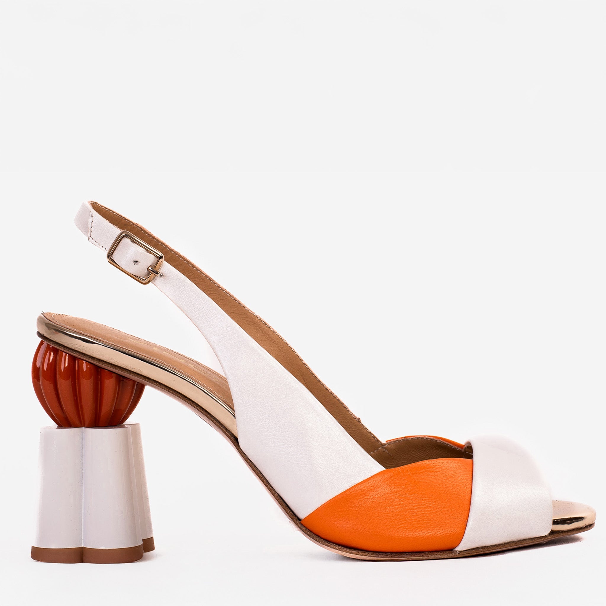 The Rize White Leather Pumpkin Heel Sandal - Vinci Leather