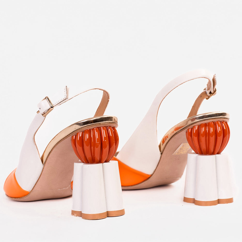 The Rize White Leather Pumpkin Heel Sandal - Vinci Leather