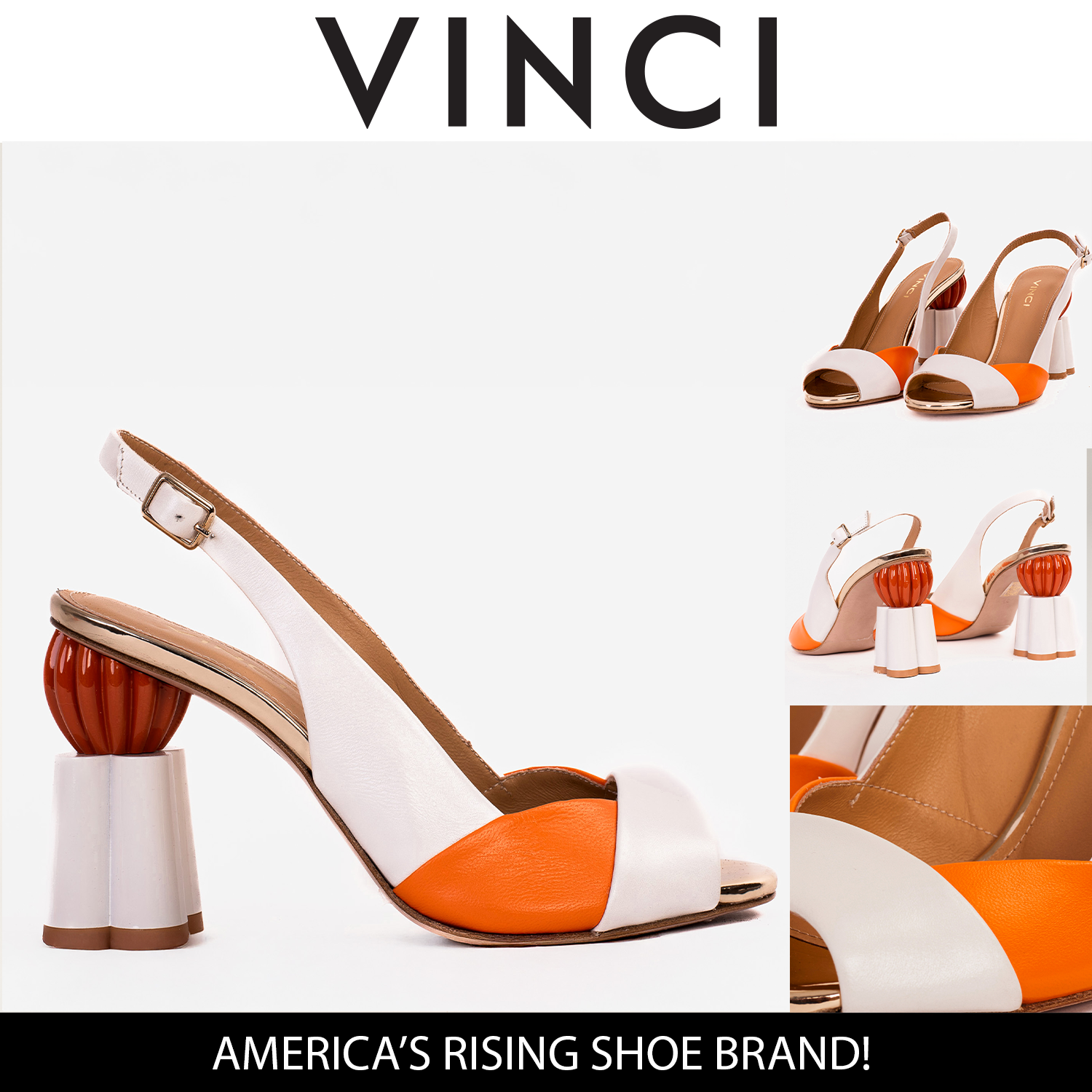 The Rize White Leather Pumpkin Heel Sandal - Vinci Leather