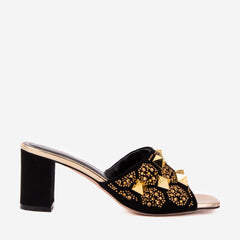 The Chantilly Black Glitter Leather Sandal - Vinci Leather
