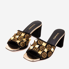 The Chantilly Black Glitter Leather Sandal - Vinci Leather