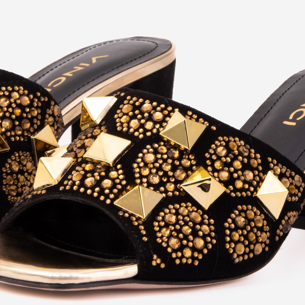 The Chantilly Black Glitter Leather Sandal - Vinci Leather