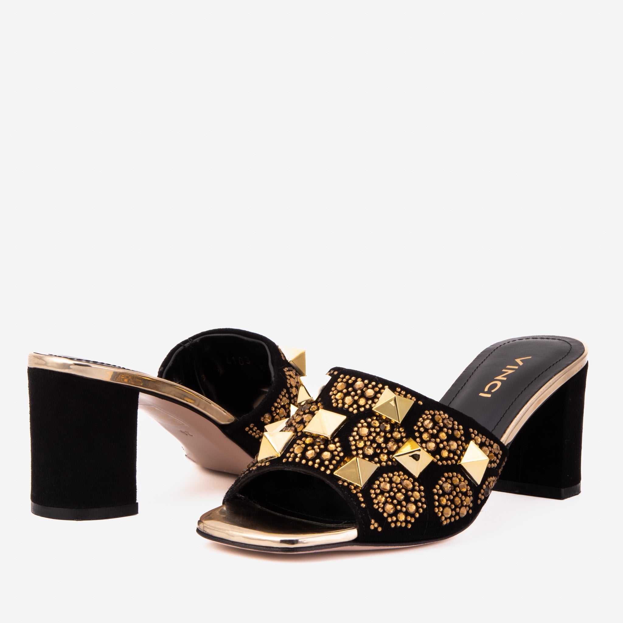 The Chantilly Black Glitter Leather Sandal - Vinci Leather