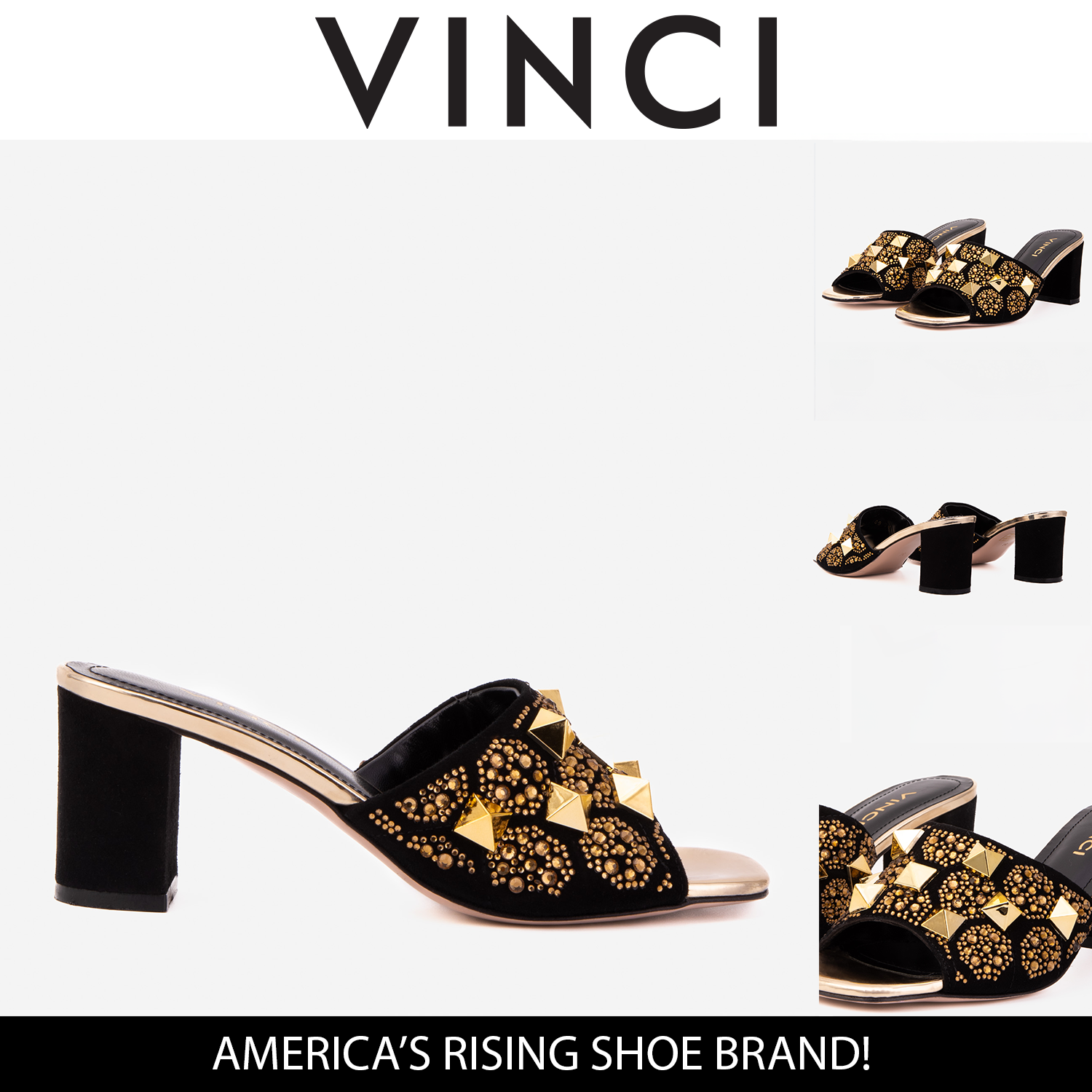 The Chantilly Black Glitter Leather Sandal - Vinci Leather