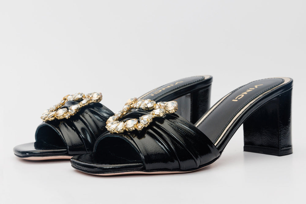 The Micro Black Leather Sandal - Vinci Leather