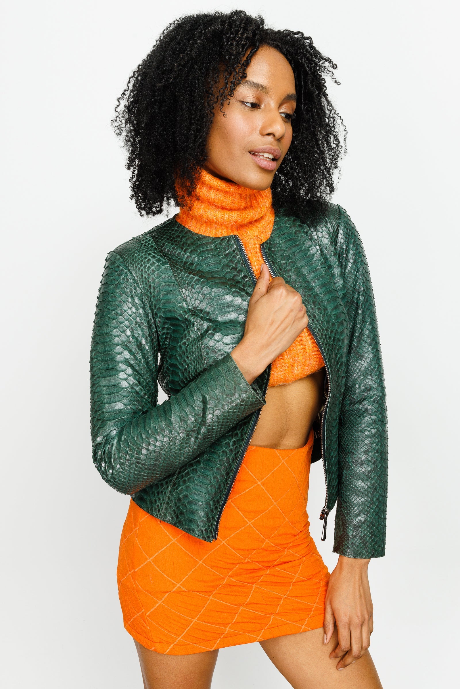 The Mekke Pythn Skin Green Leather Jacket - Vinci Leather