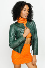 The Mekke Pythn Skin Green Leather Jacket - Vinci Leather