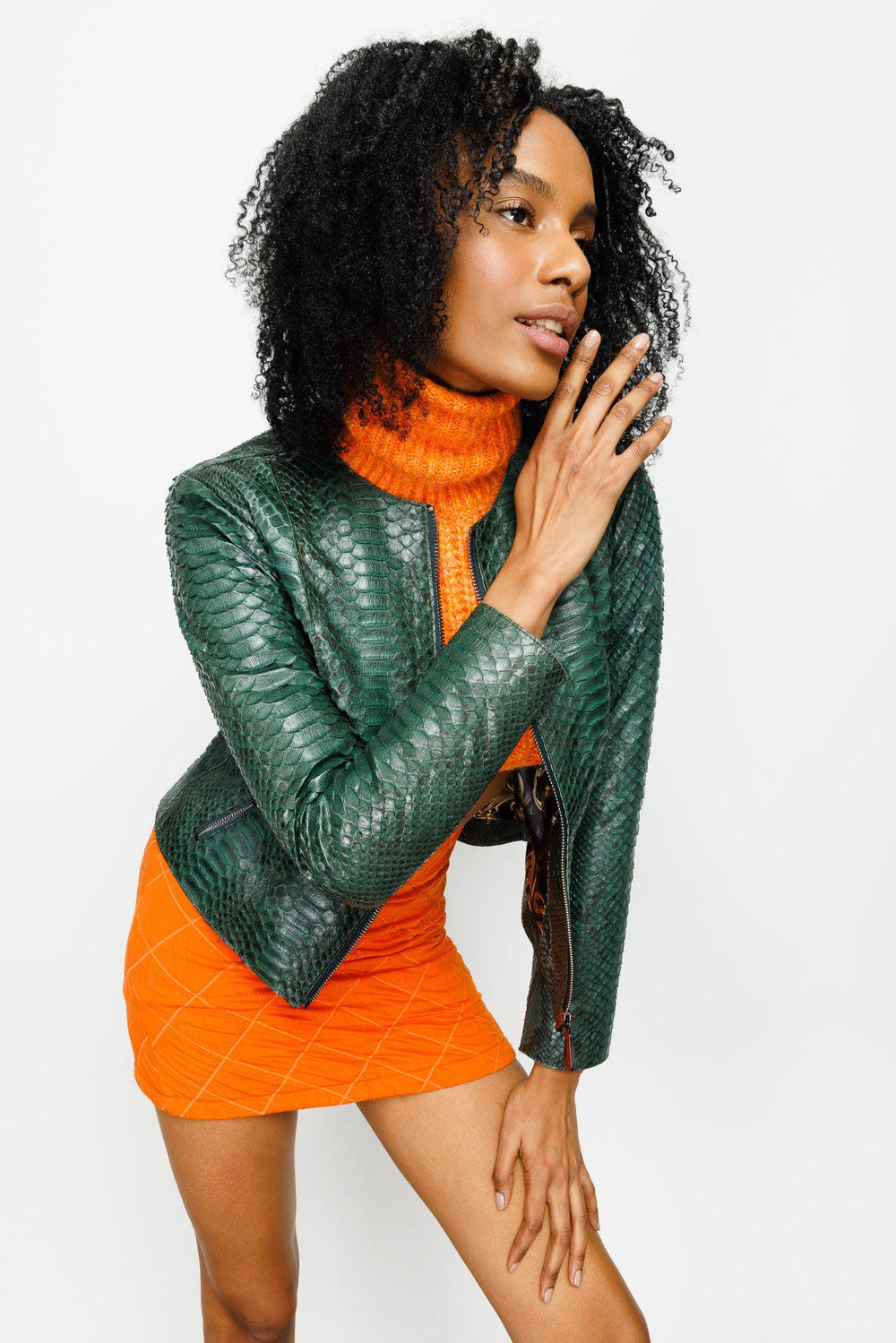 The Mekke Pythn Skin Green Leather Jacket - Vinci Leather