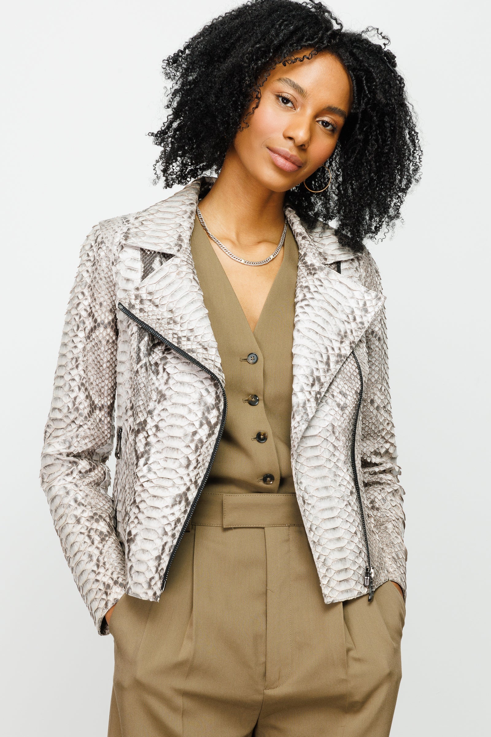 The Queen Pythn Leather Naturel Color Skin Jacket - Vinci Leather