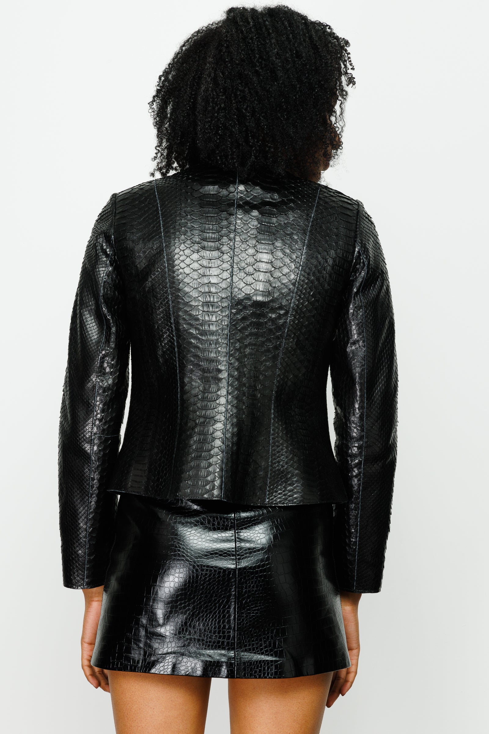 The Mekke Pythn Skin Black Leather Jacket - Vinci Leather