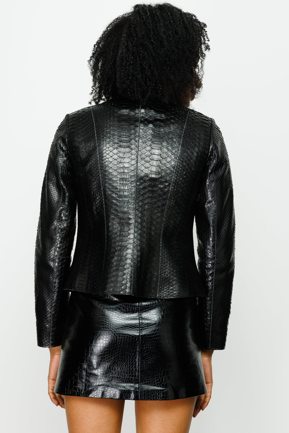 The Mekke Pythn Skin Black Leather Jacket - Vinci Leather
