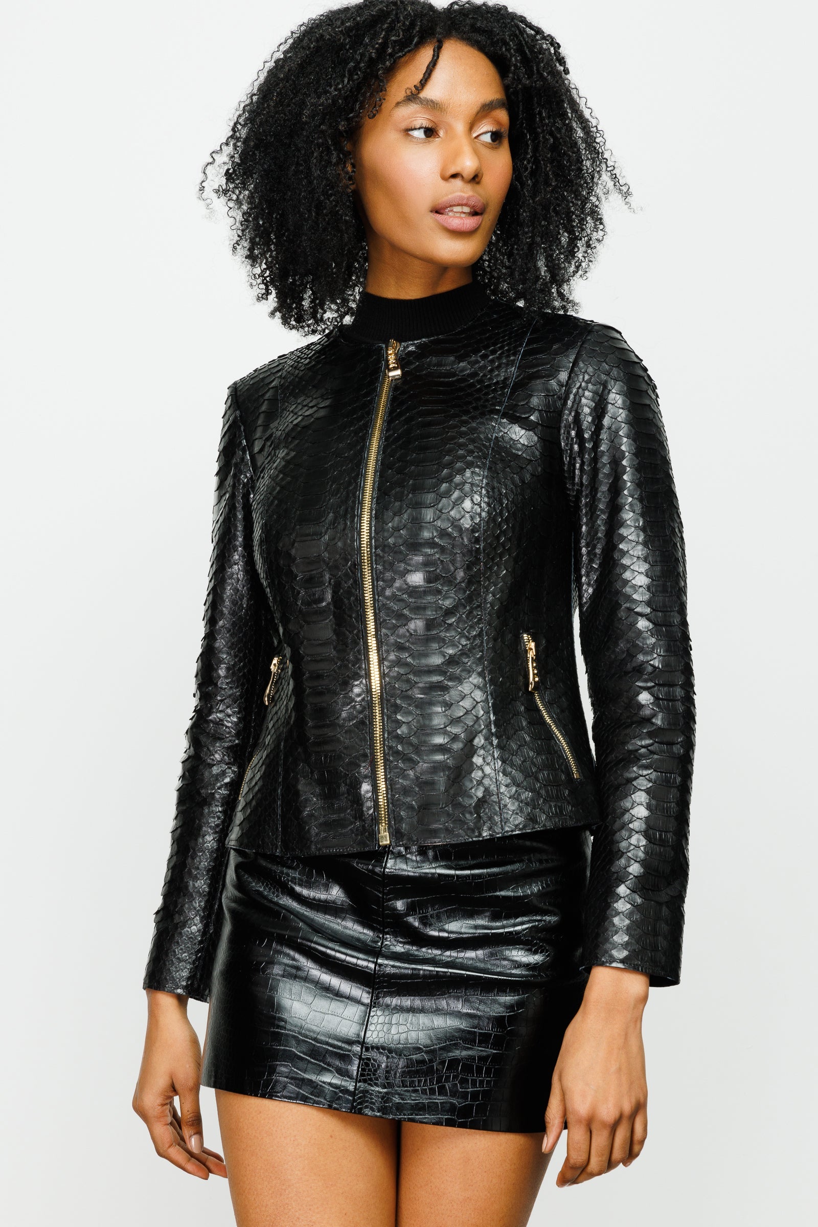 The Mekke Pythn Skin Black Leather Jacket - Vinci Leather