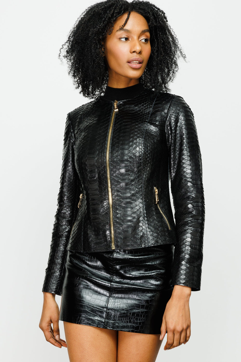 The Mekke Pythn Skin Black Leather Jacket - Vinci Leather