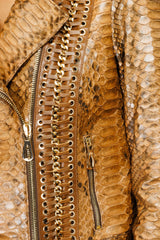 The Nayro Pythn Tan Leather Jacket - Vinci Leather