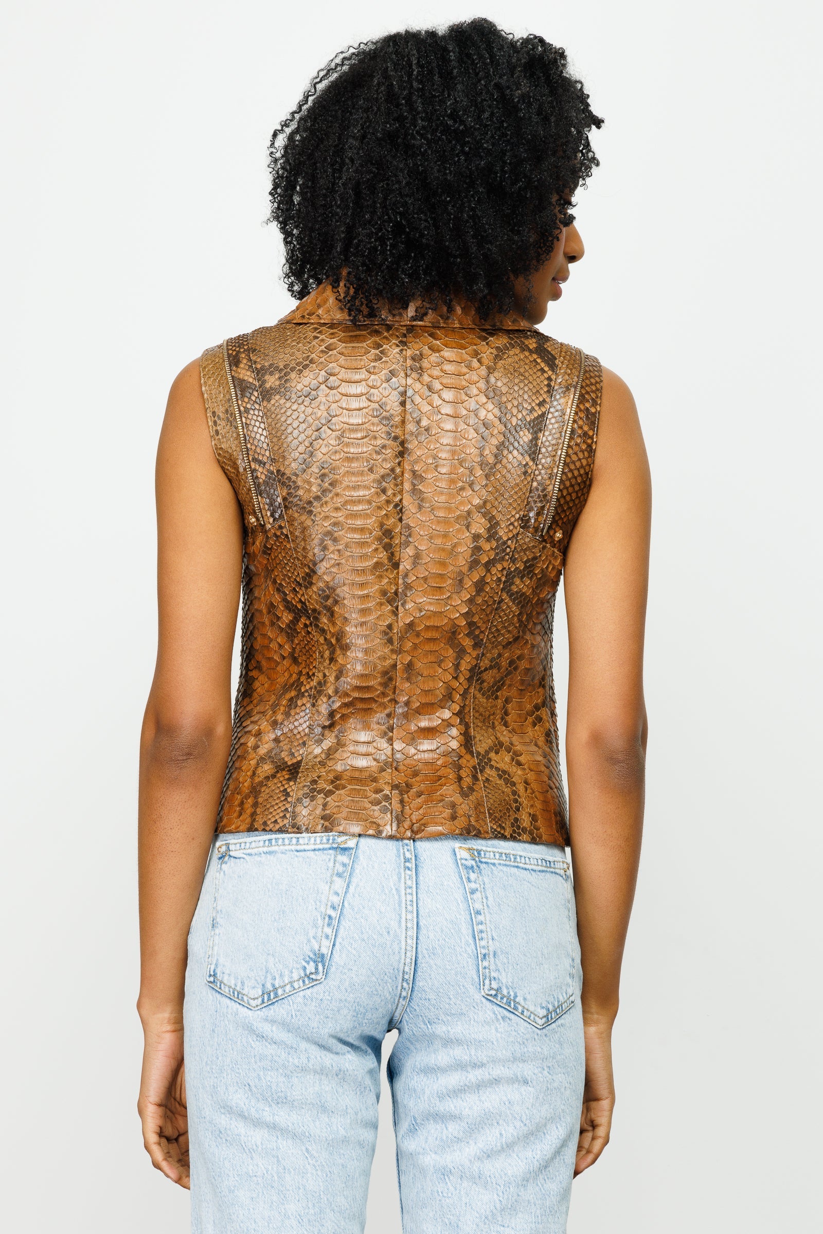 The Queen Pythn Skin Tan Leather Jacket - Vinci Leather