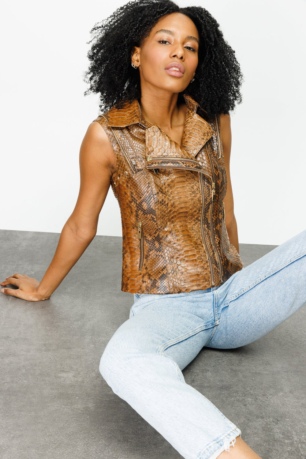 The Queen Pythn Skin Tan Leather Jacket - Vinci Leather