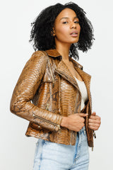 The Queen Pythn Skin Tan Leather Jacket - Vinci Leather