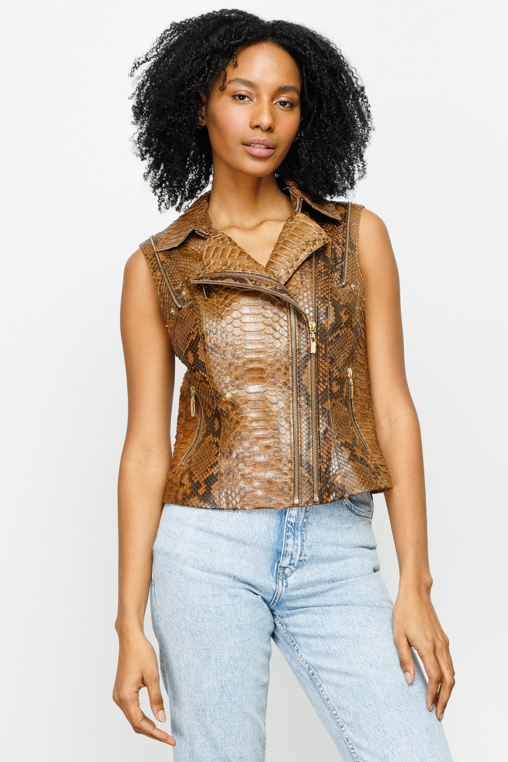 The Queen Pythn Skin Tan Leather Jacket - Vinci Leather