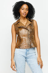 The Queen Pythn Skin Tan Leather Jacket - Vinci Leather