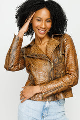 The Queen Pythn Skin Tan Leather Jacket - Vinci Leather