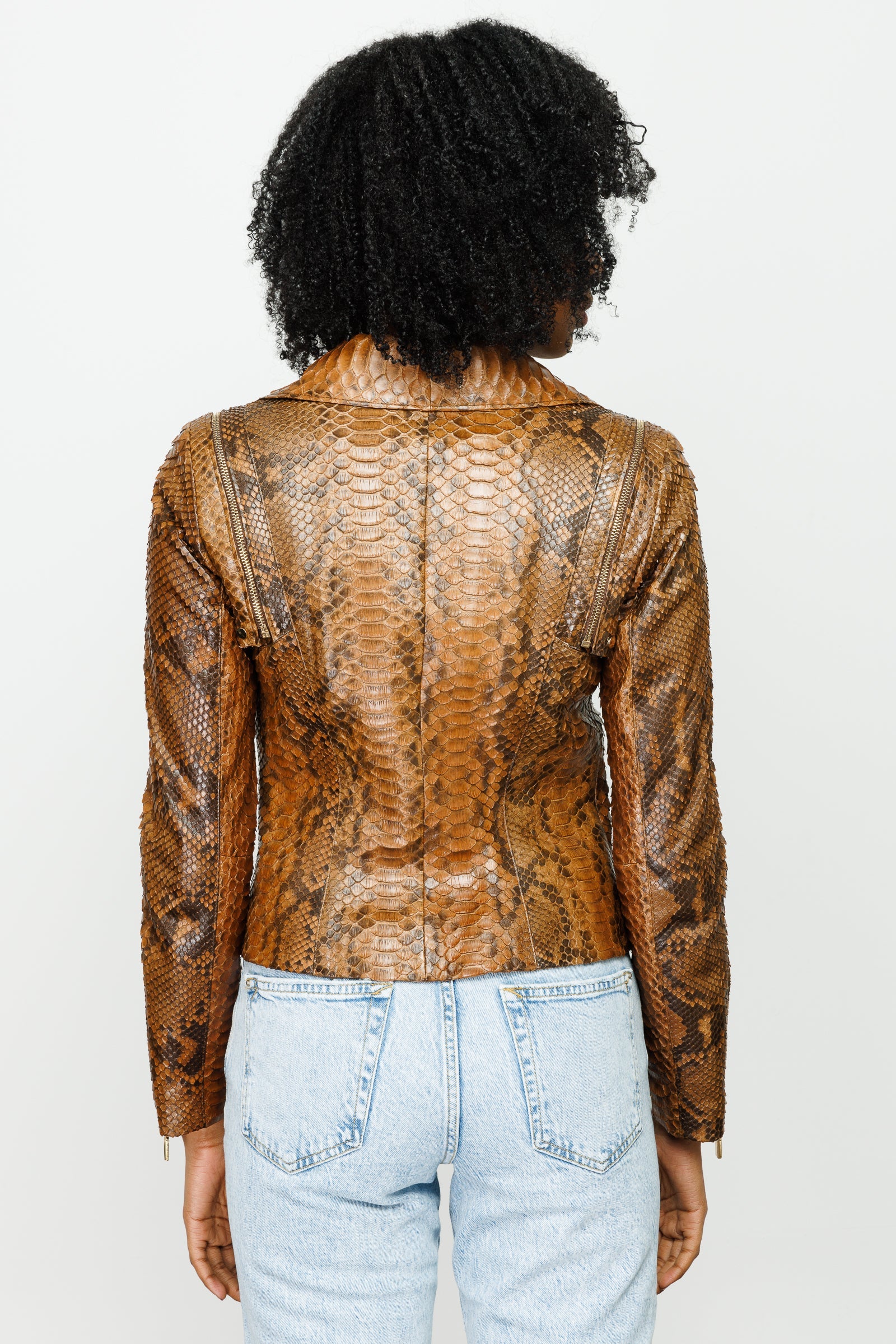 The Queen Pythn Skin Tan Leather Jacket - Vinci Leather