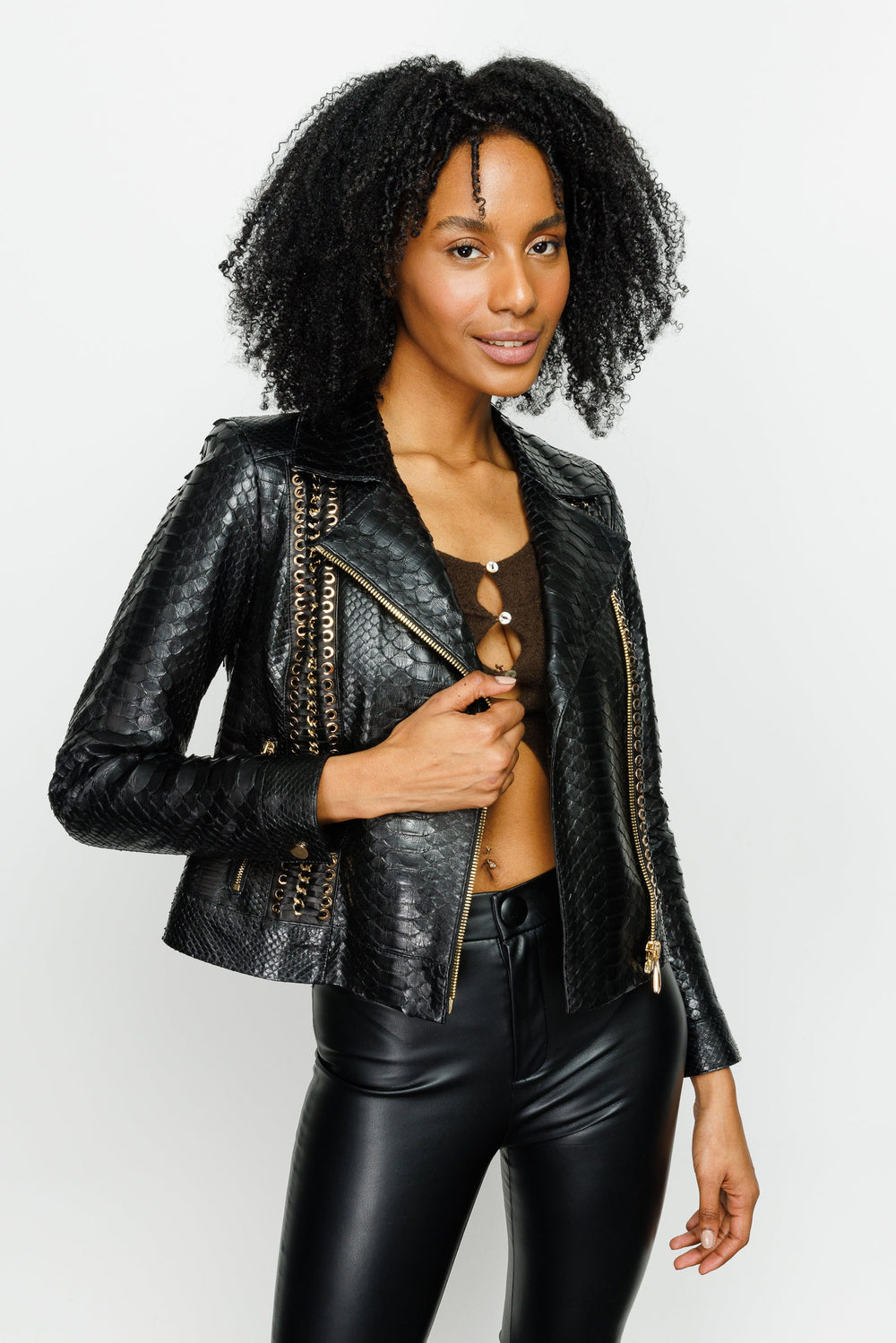The Nayro Pythn Black Leather Jacket - Vinci Leather