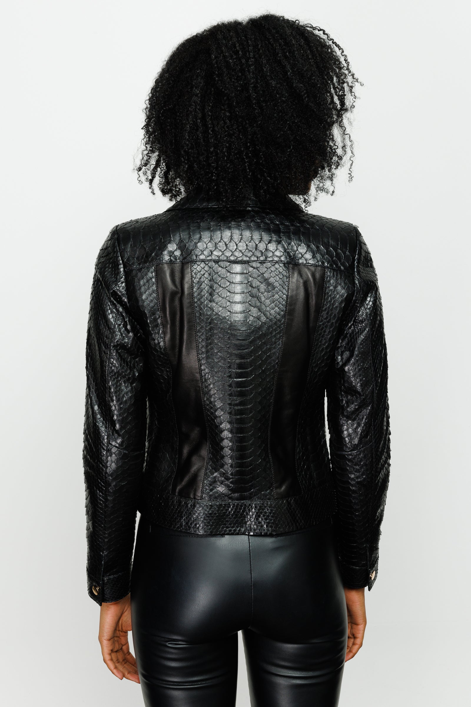 The Nayro Pythn Black Leather Jacket - Vinci Leather
