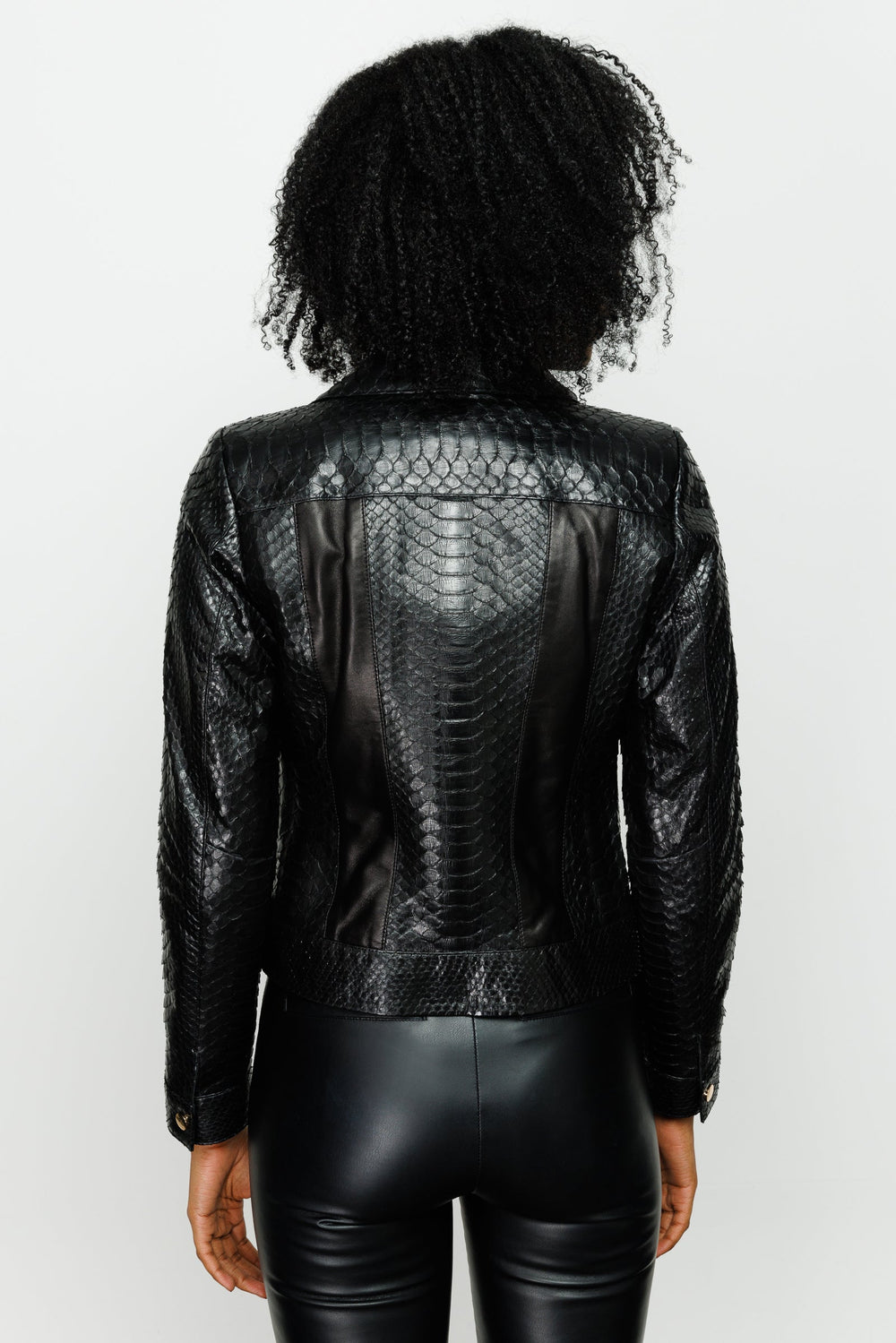 The Nayro Pythn Black Leather Jacket - Vinci Leather
