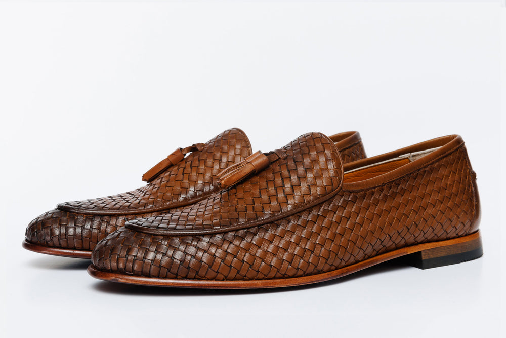 The Mclean Shoe Tan Woven Tassel Loafer  Shoe - Vinci Leather