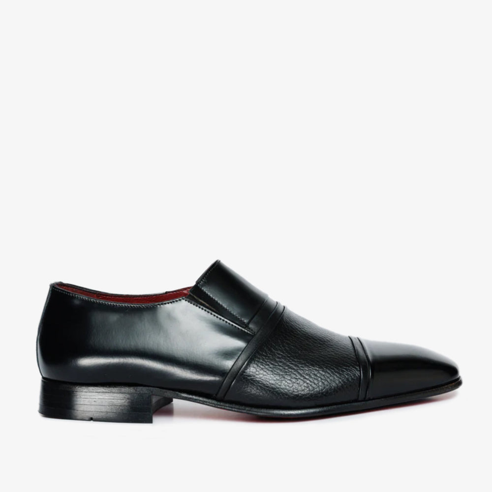 The Everest Black Leather Cap Toe Dress Loafer Shoe - Vinci Leather