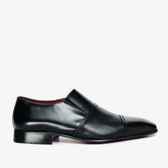 The Everest Black Leather Cap Toe Dress Loafer Shoe - Vinci Leather