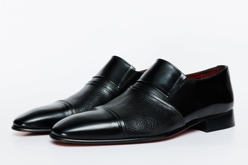 The Everest Black Leather Cap Toe Dress Loafer Shoe - Vinci Leather