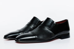 The Everest Black Leather Cap Toe Dress Loafer Shoe - Vinci Leather