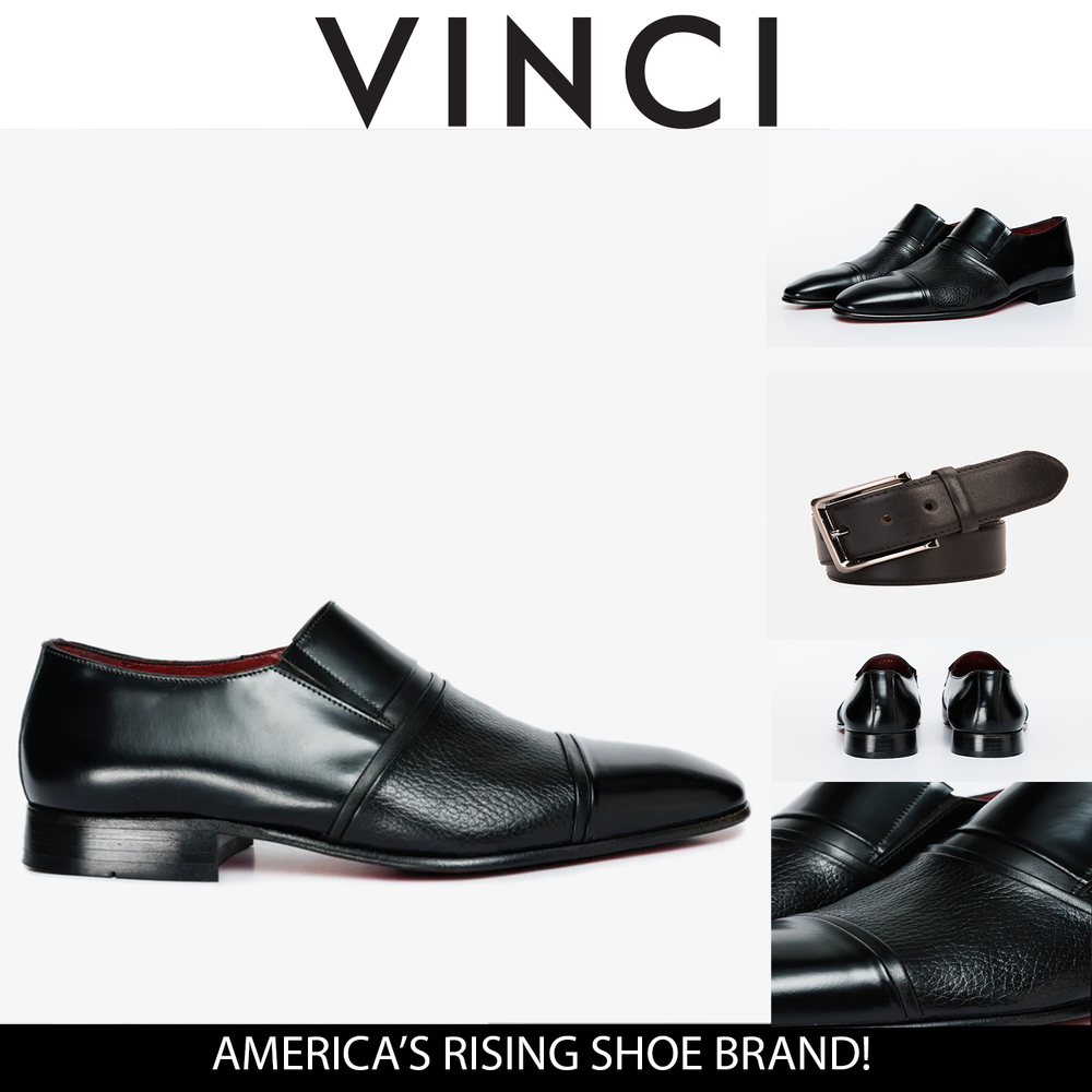 The Everest Black Leather Cap Toe Dress Loafer Shoe - Vinci Leather