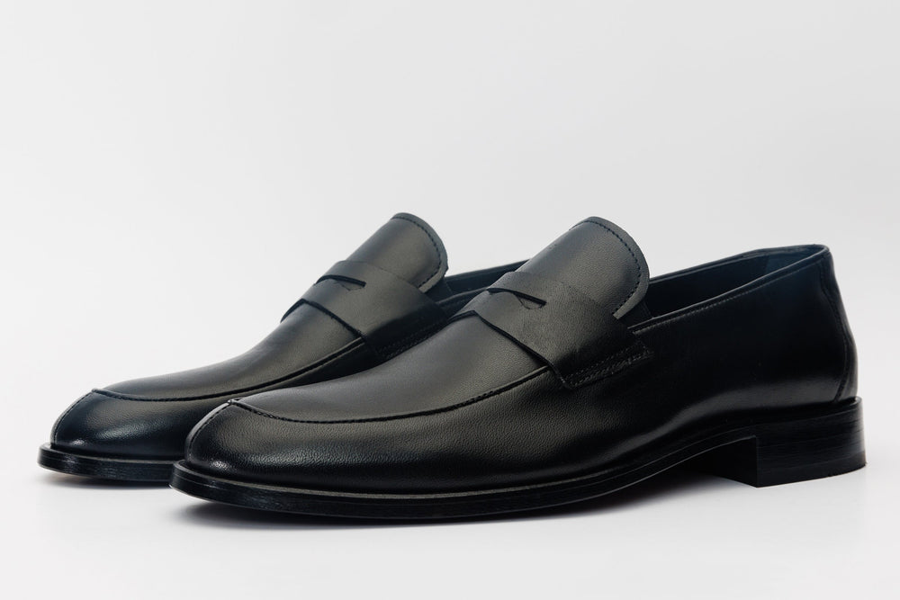 The Marinka Black Leather Shoe Penny Loafer  Shoe - Vinci Leather