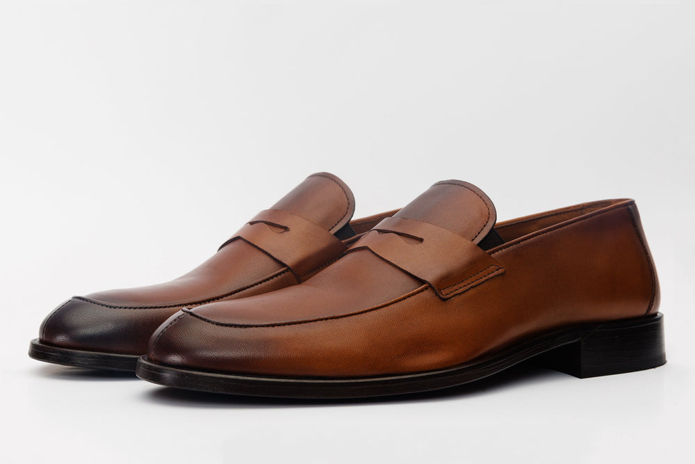 The Marinka Tan Leather Shoe Penny Loafer Shoe - Vinci Leather