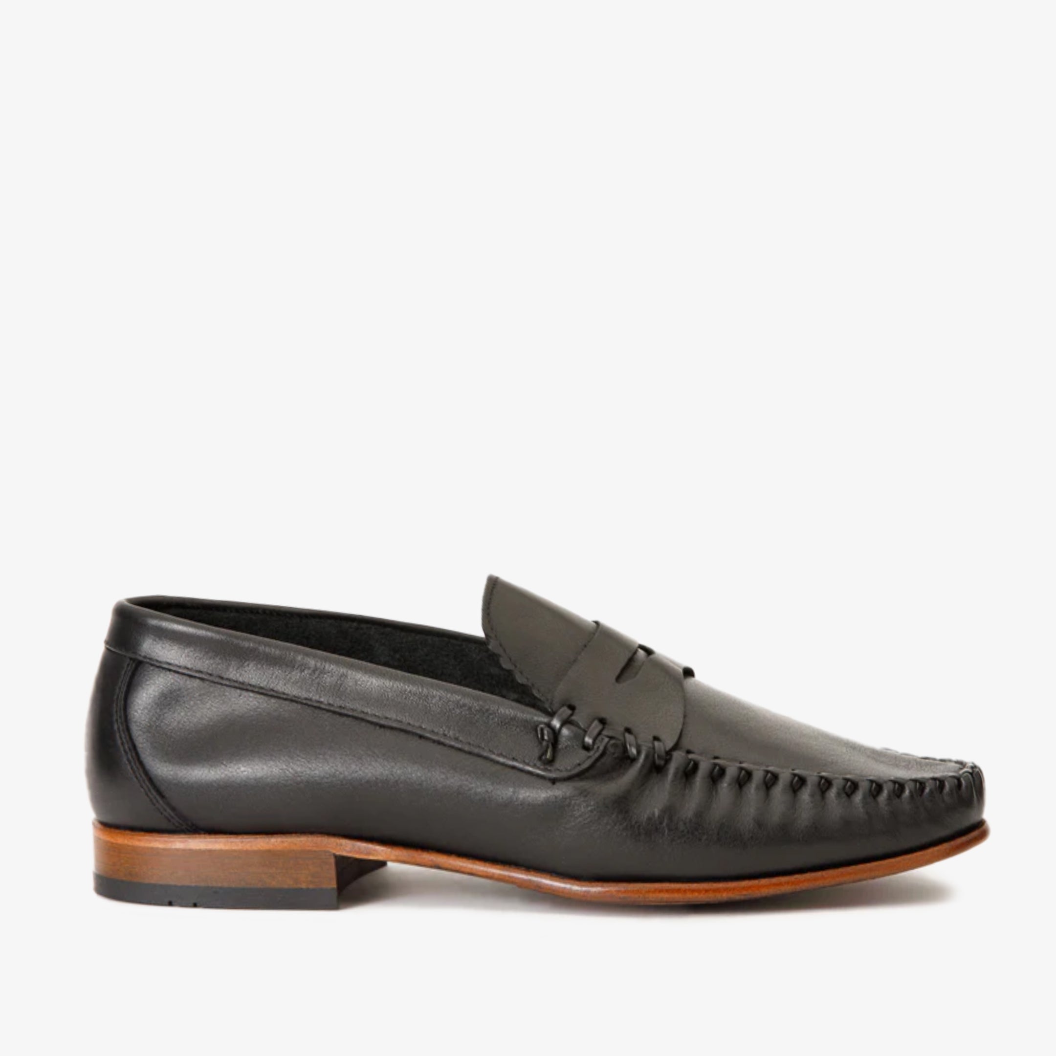 The Eregli Black Leather Penny Loafer Shoe - Vinci Leather