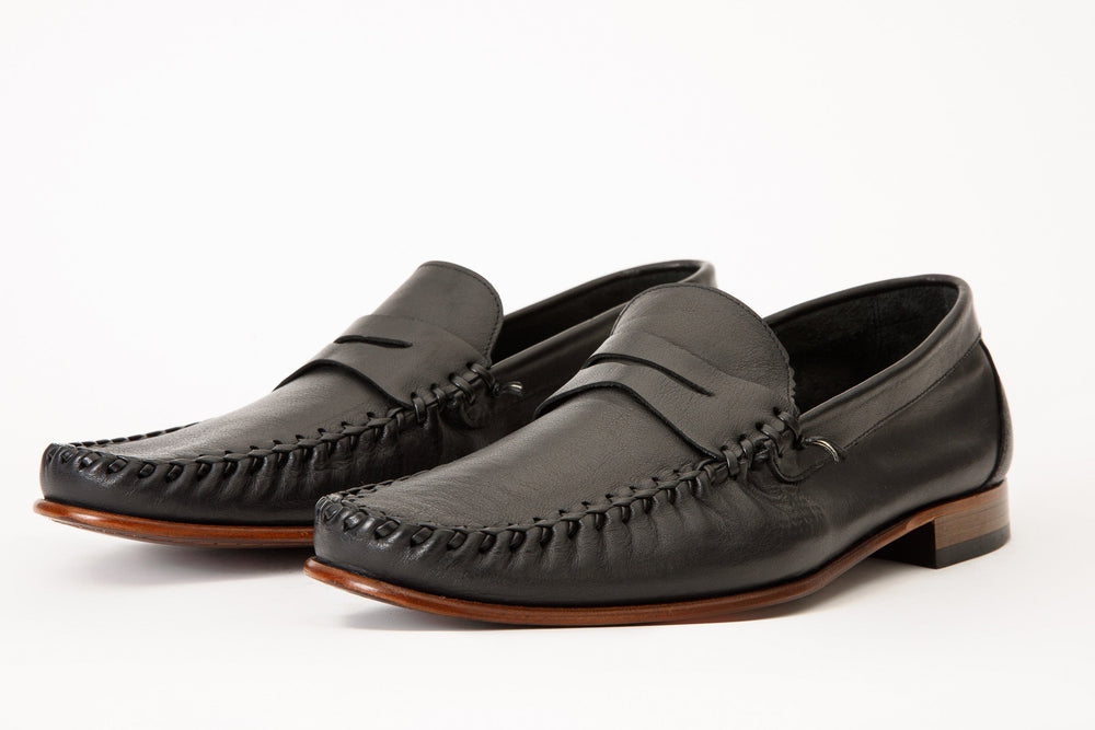 The Eregli Black Leather Penny Loafer Shoe - Vinci Leather